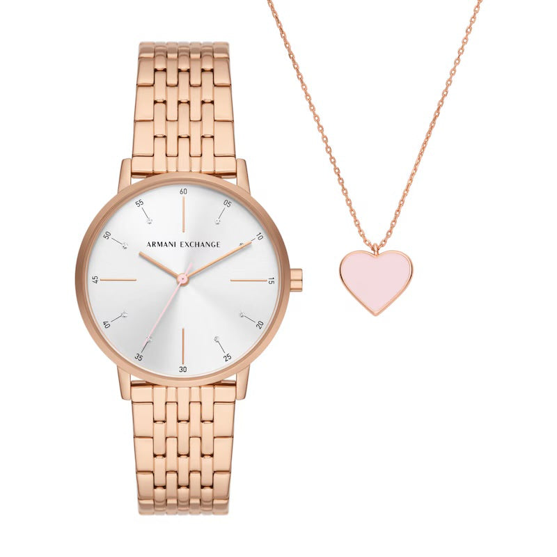 Armani Exchange Rose Gold Tone Watch & Pendant Gift Set