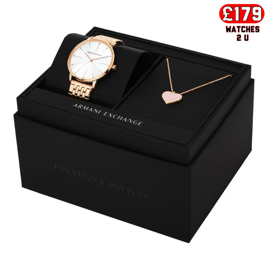 Armani Exchange Rose Gold Tone Watch & Pendant Gift Set